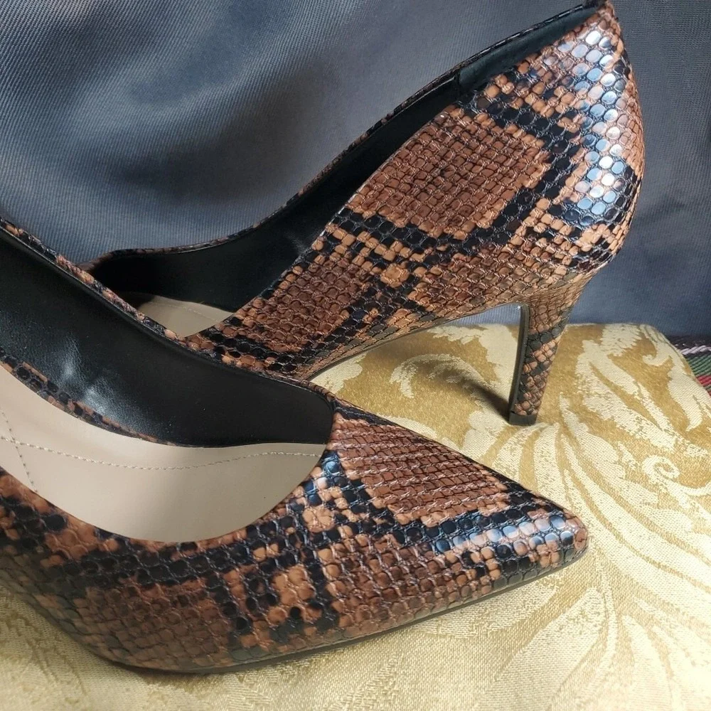 Alfani 8.5M Step N Flex Pumps Womens Brown Snakeskin Pointed Toe Office Wear‎